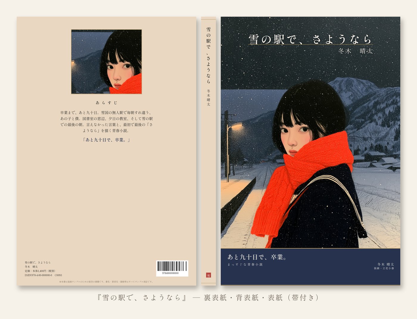『雪の駅で、さようなら』書籍見本（裏表紙・背表紙・表紙）