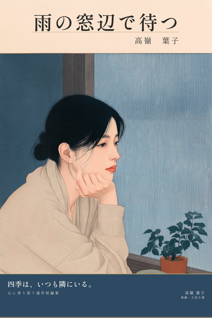『雨の窓辺で待つ』装画サンプル（帯付き）